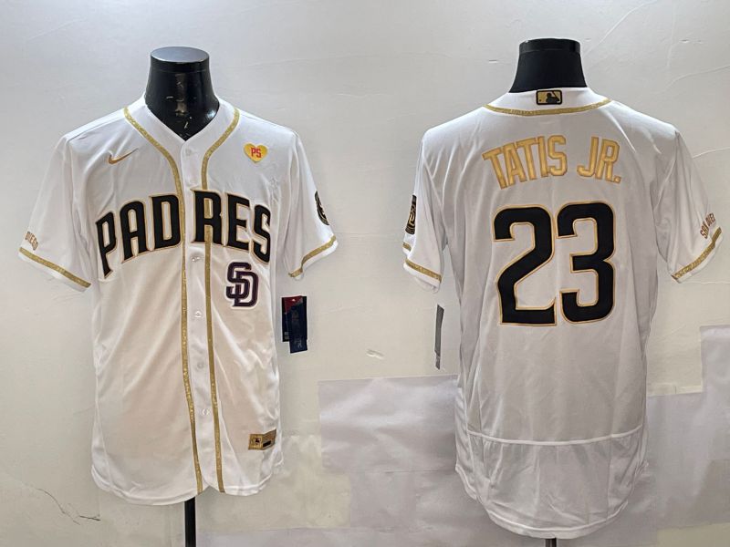 Men San Diego Padres #23 Tatis jr White Gold Elite 2025 Nike MLB Jersey style 6